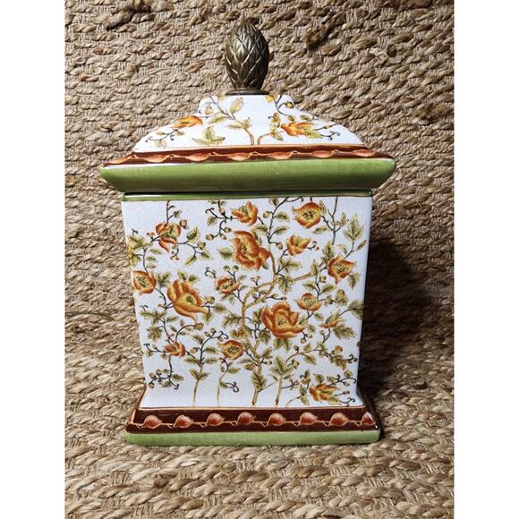 Wong Lee 1895 Rectangle Canister Box Jar Lid Floral Crackled Home Table Decor - Picture 12 of 12